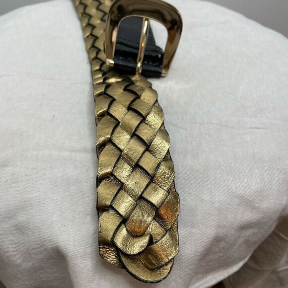 MICHAEL KORS Length BLACK Braided Leather Belt Gold Buckle M Medium Reverse - Picture 3 of 6